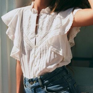 Sezane Deven White Ruffled Blouse 10